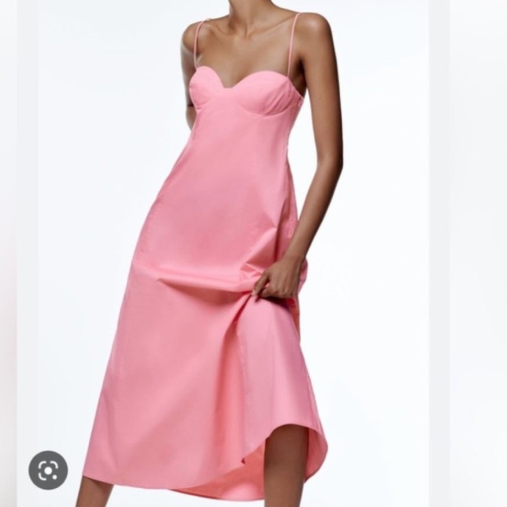 ZARA BUBBLEGUM PINK SWEETHEART POPLIN
SMOCKED BACK MIDI MAXI DRESS SZ LARGE